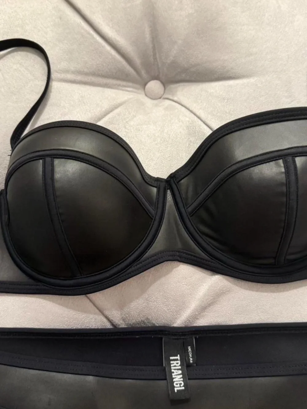 Triangl Discontinued Two-Piece Black Leather Bikini Set